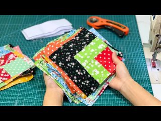 Простое лоскутное одеяло с использованием оставшихся полосок.