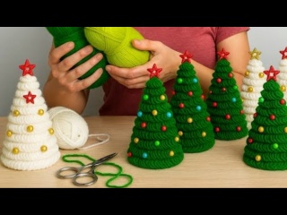 Прекрасная рождественская елка из пряжи. Простой домашний декор своими руками