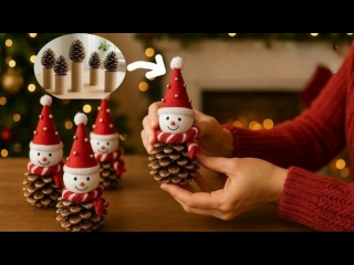 Снеговик из сосновых шишек и рулонов туалетной бумаги! Простая новогодняя поделка