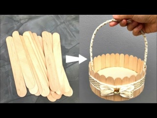Простая корзинка своими руками из палочек для мороженого