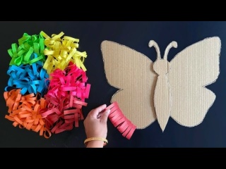 Яркая бумажная бабочка из картона и бумаги для украшения на стену своими руками