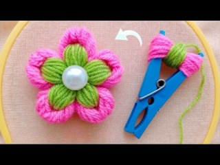 Очень простые идеи для создания цветов из шерсти с помощью прещепки
