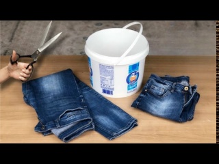Отличная идея для творчества с использованием старых джинсов и пластикового ведра