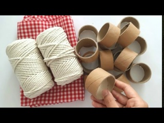 Креативная идея для декора из картонного рулона и веревки из макраме своими руками