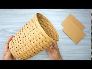 Плетеная корзина для хранения из картона своими руками