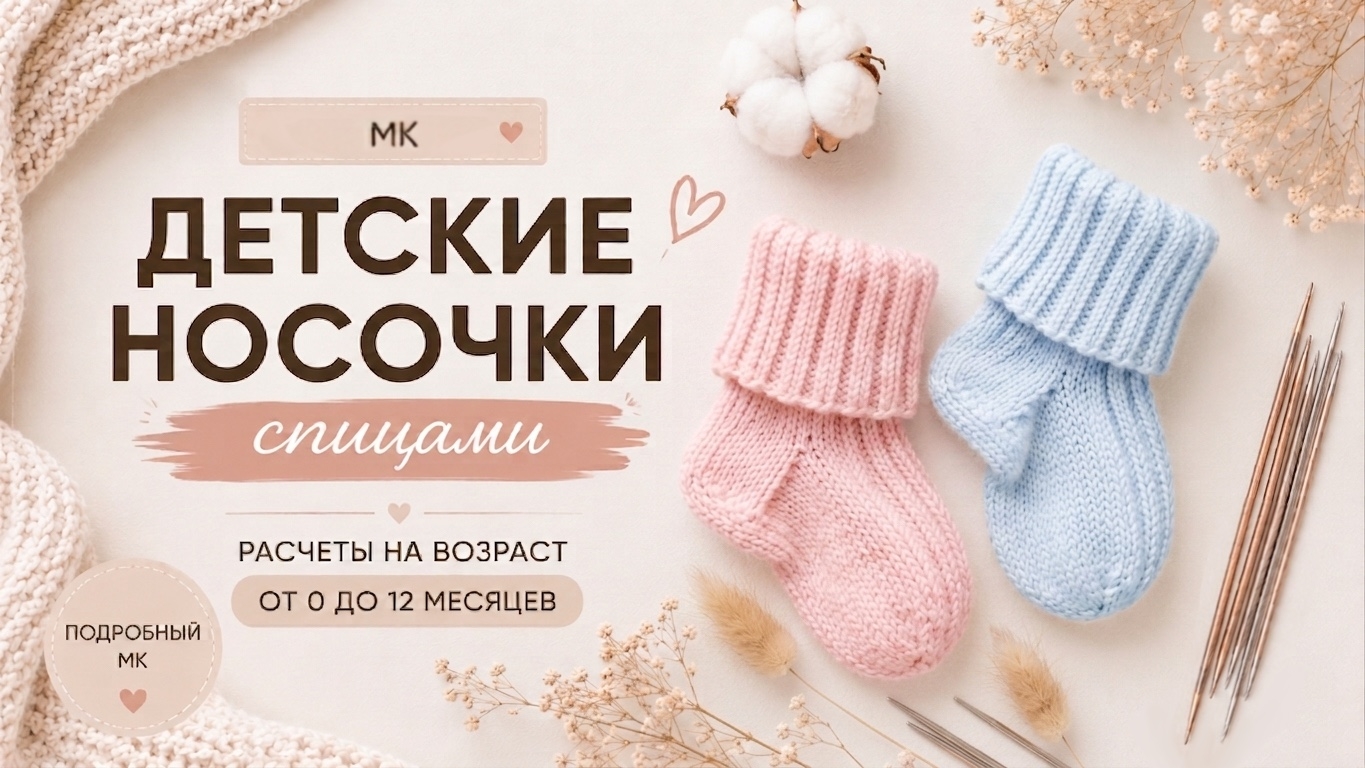 Детские носочки спицами. Носочки для новорожденного 0-12 мес | Подробный МК для новичков