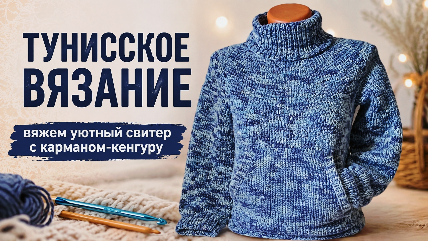 Тунисское вязание: вяжем уютный свитер с карманом-кенгуру