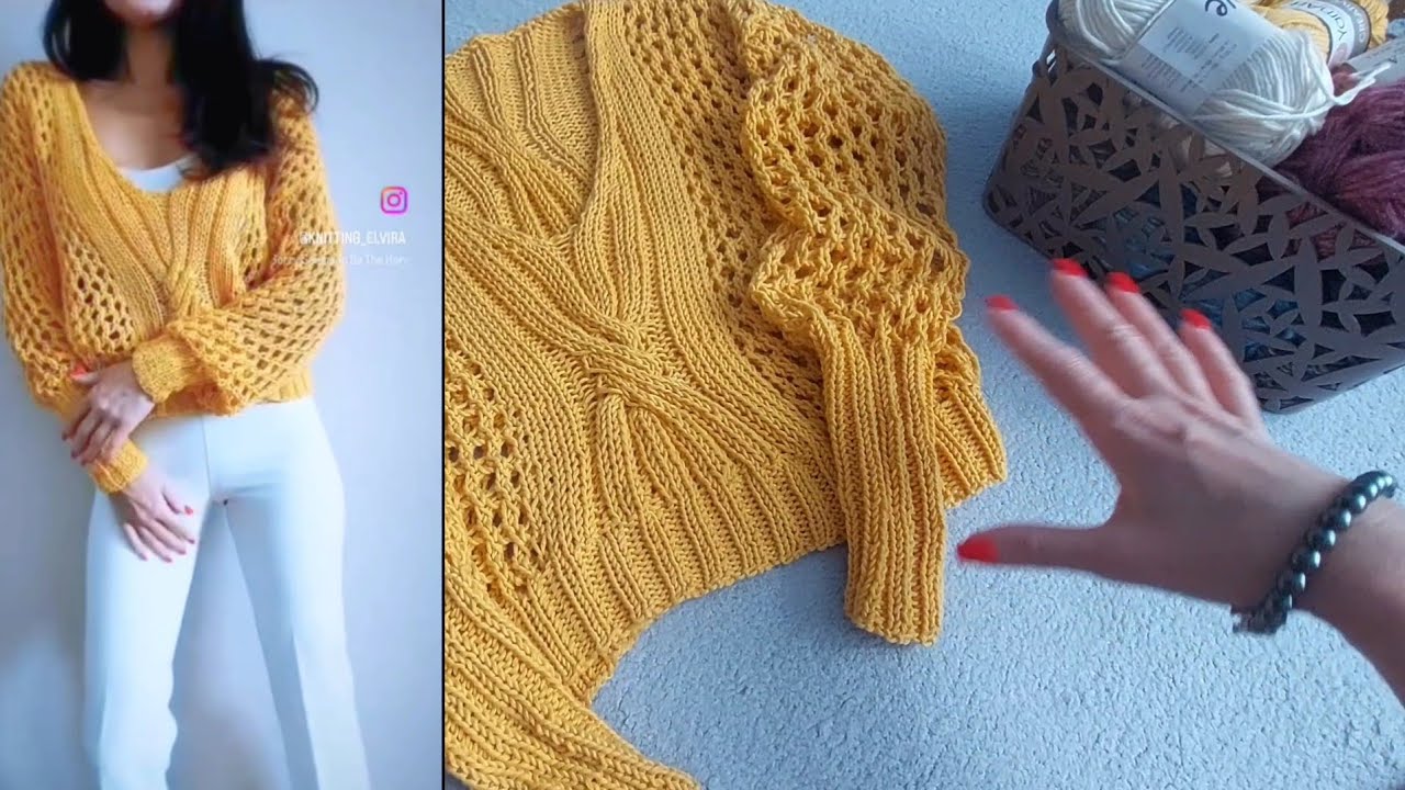 СЕТКА И КРАСИВЫЙ ЖГУТ В ПУЛОВЕРЕ! YARNART CREATIVE COTTON 100 %