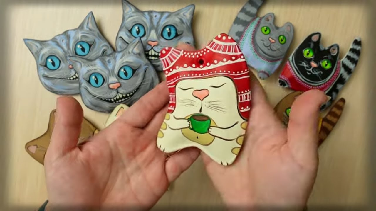 Очаровательные КОТИКИ ИЗ яичных ЛОТКОВ в технике глиняная шпатлевка. Ёлочные игрушки - подвеска