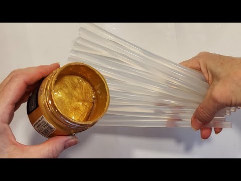 Красим ГОРЯЧИЙ Клей ЗОЛОТОЙ краской! КРАСОТА! ГЛАЗ не ОТОРВАТЬ!поделки своими руками.идеи 8марта DIY